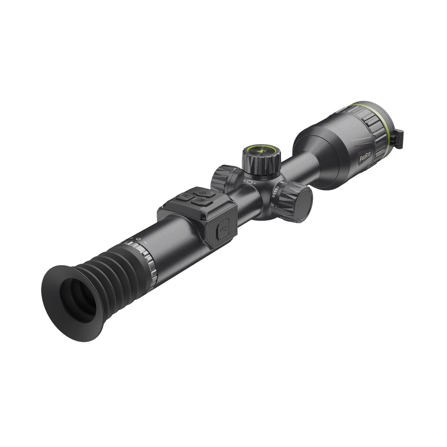 Pixfra Volans V850 4K night vision rifle scope by TJACKS, mounted on a rifle, showcasing advanced night vision capabilities.
