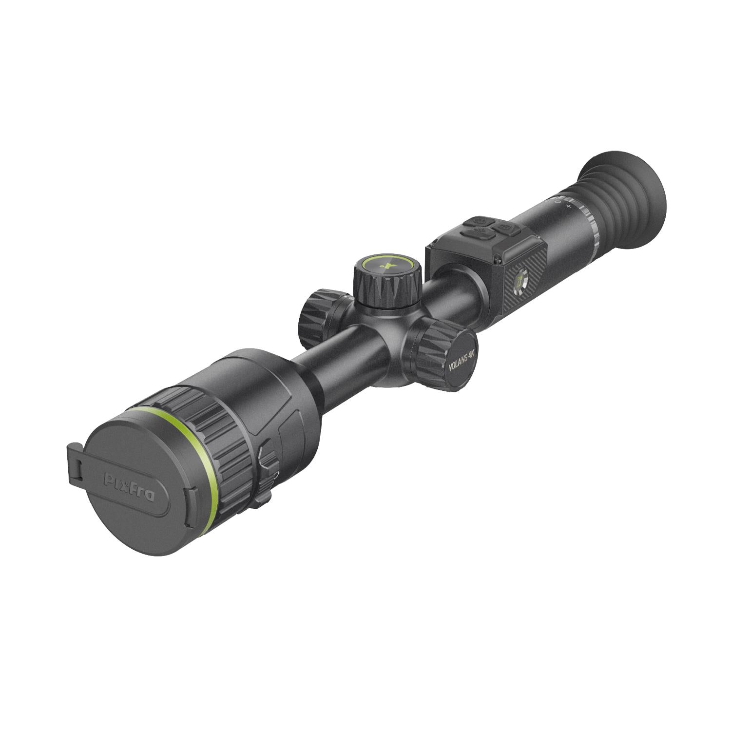 TJACKS Pixfra Volans V850 4K night vision rifle scope showing detailed lens and sleek design for precision nighttime hunting.