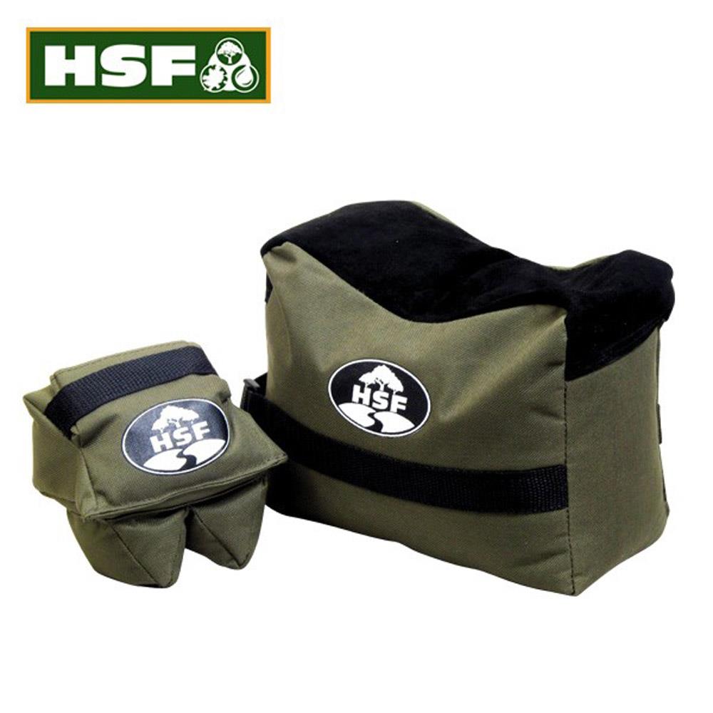 Unfilled green SPORTSMAN shooting bag for rifle rests, showing front and rear views, ideal for stability and support during shooting.