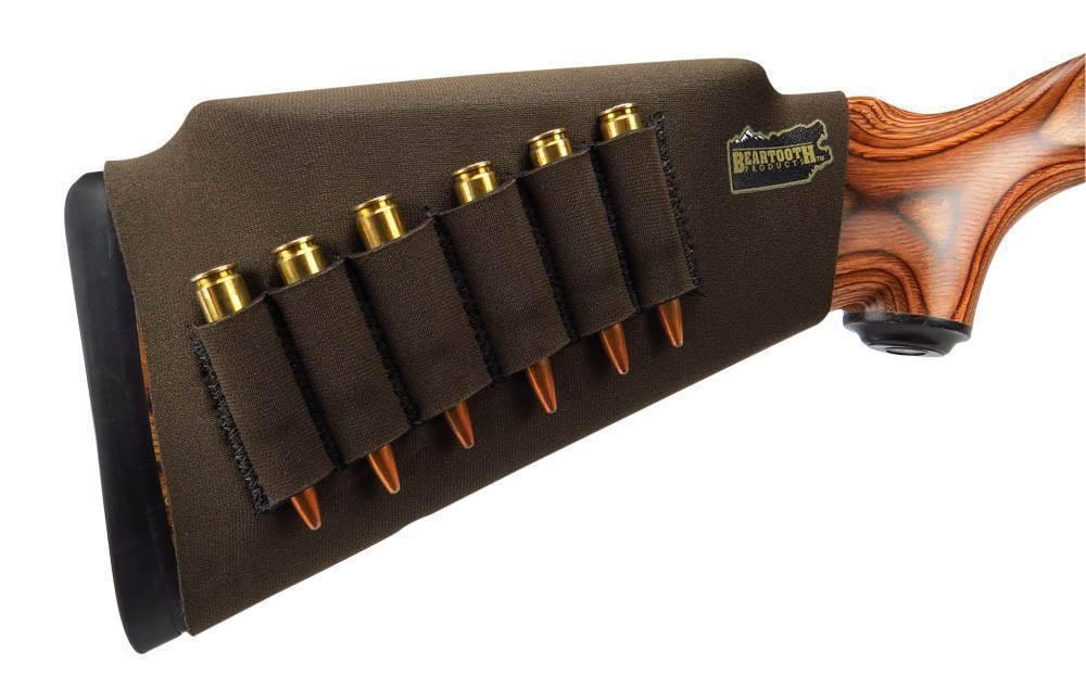 Brown BEARTOOTH Ammo Pocket Comb Raiser accessory by RANGE, featuring a compact design for firearm storage and handling.