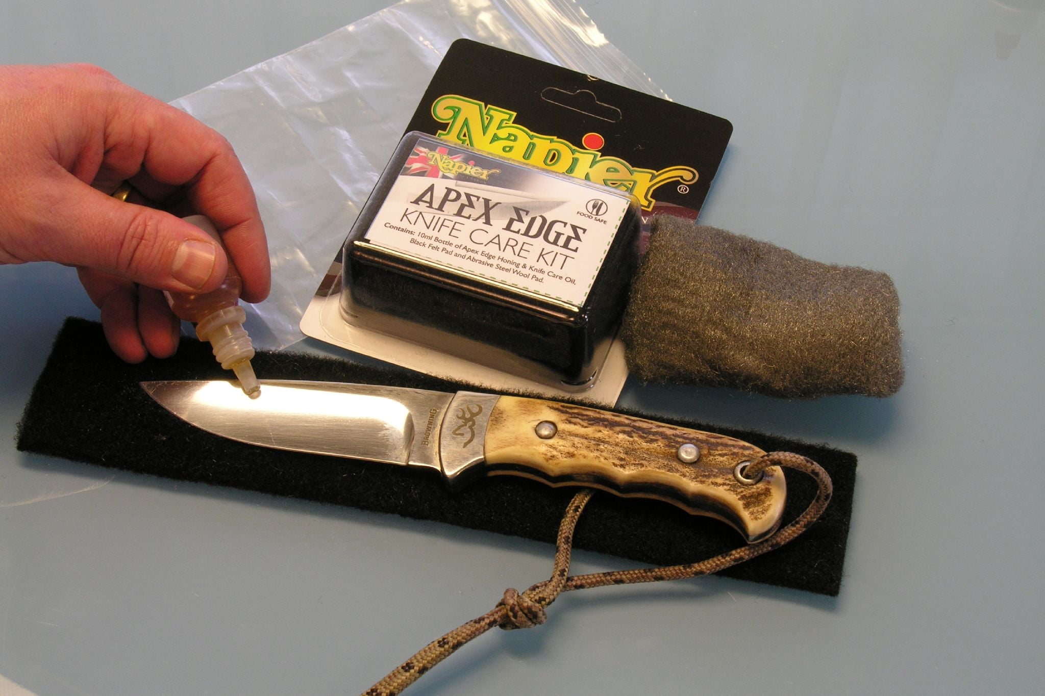 NAPIER Apex Edge Knife Care Kit with sharpening tools and accessories for maintaining kitchen knives.