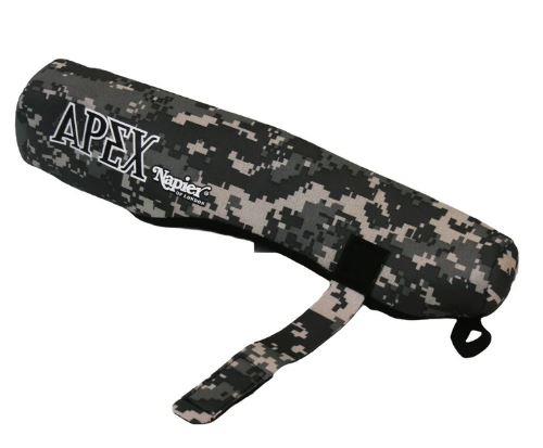 NAPIER Apex rifle scope cover protecting a rifle scope with durable black material and secure closure.