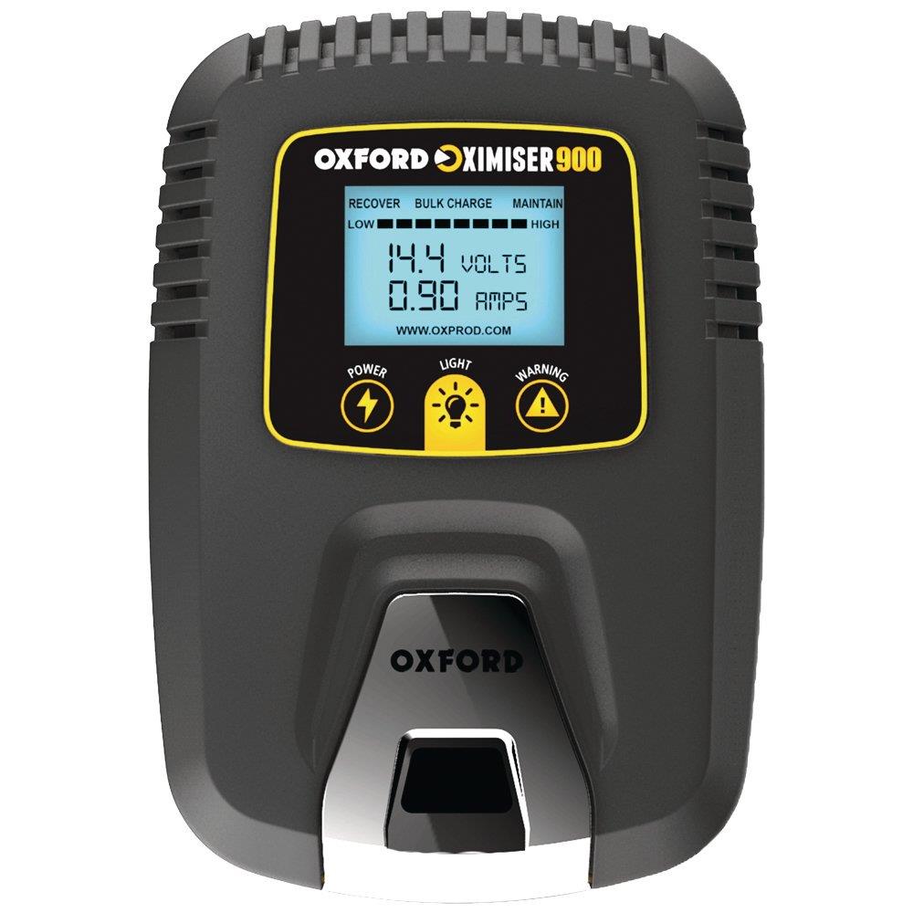 Oxford Oximiser 900 battery management system with magnets and flappers, designed for optimal battery maintenance and safety.