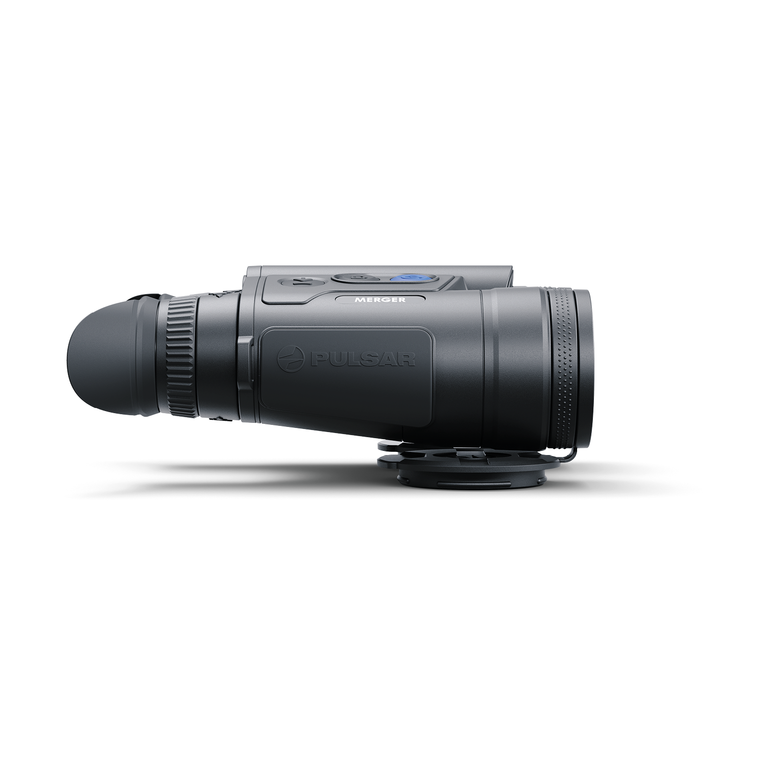 Pulsar Merger LRF XP35 handheld laser rangefinder by TJACKS, shown in black with digital display and ergonomic design.