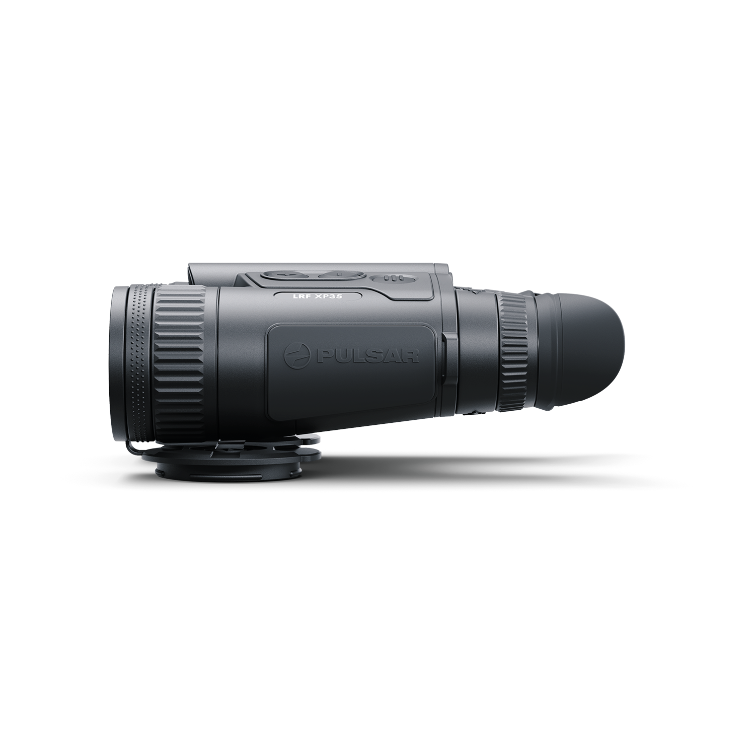Pulsar Merger LRF XP35 laser rangefinder by TJACKS showing its compact design and adjustable eyepiece for precision distance measurement.