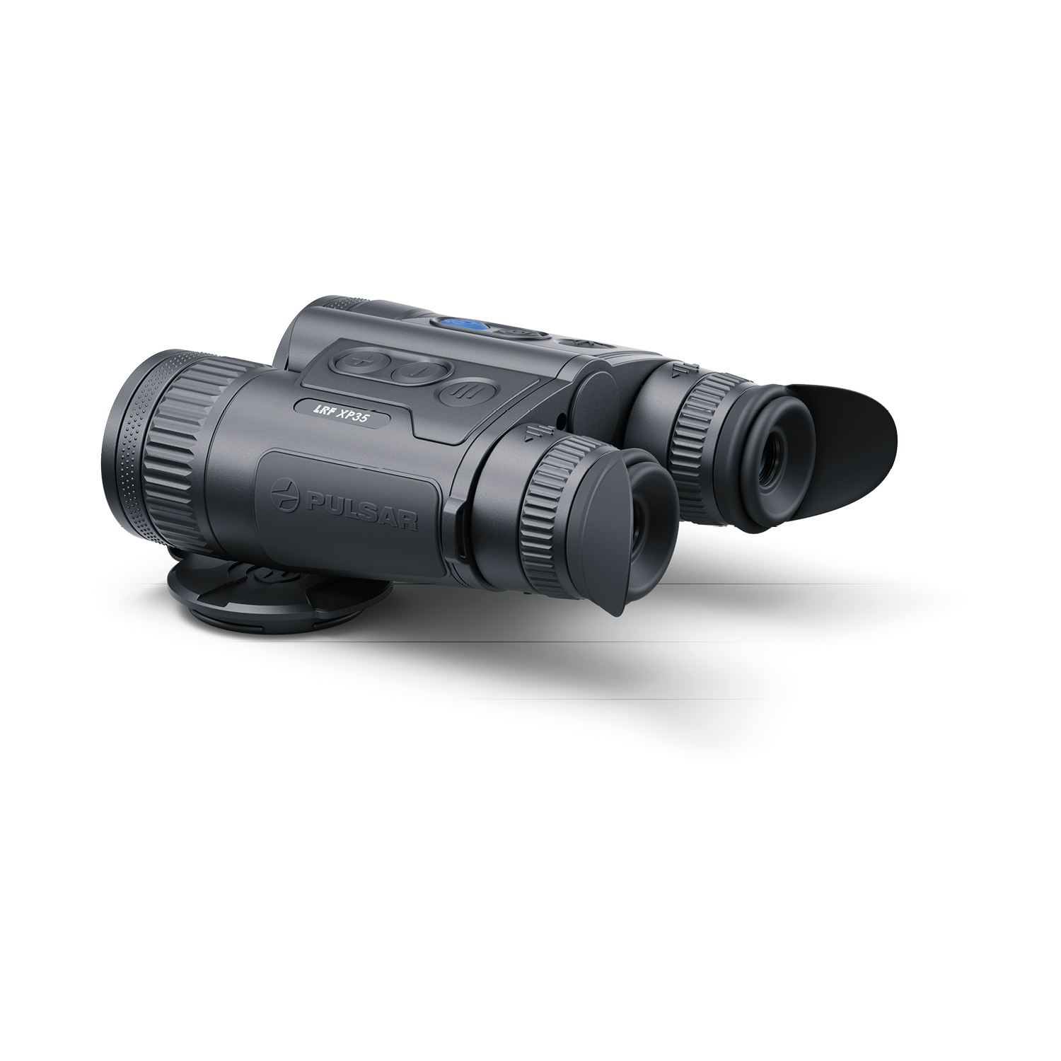 Pulsar Merger LRF XP35 handheld laser rangefinder by TJACKS, showing the device with measurement display and compact design.