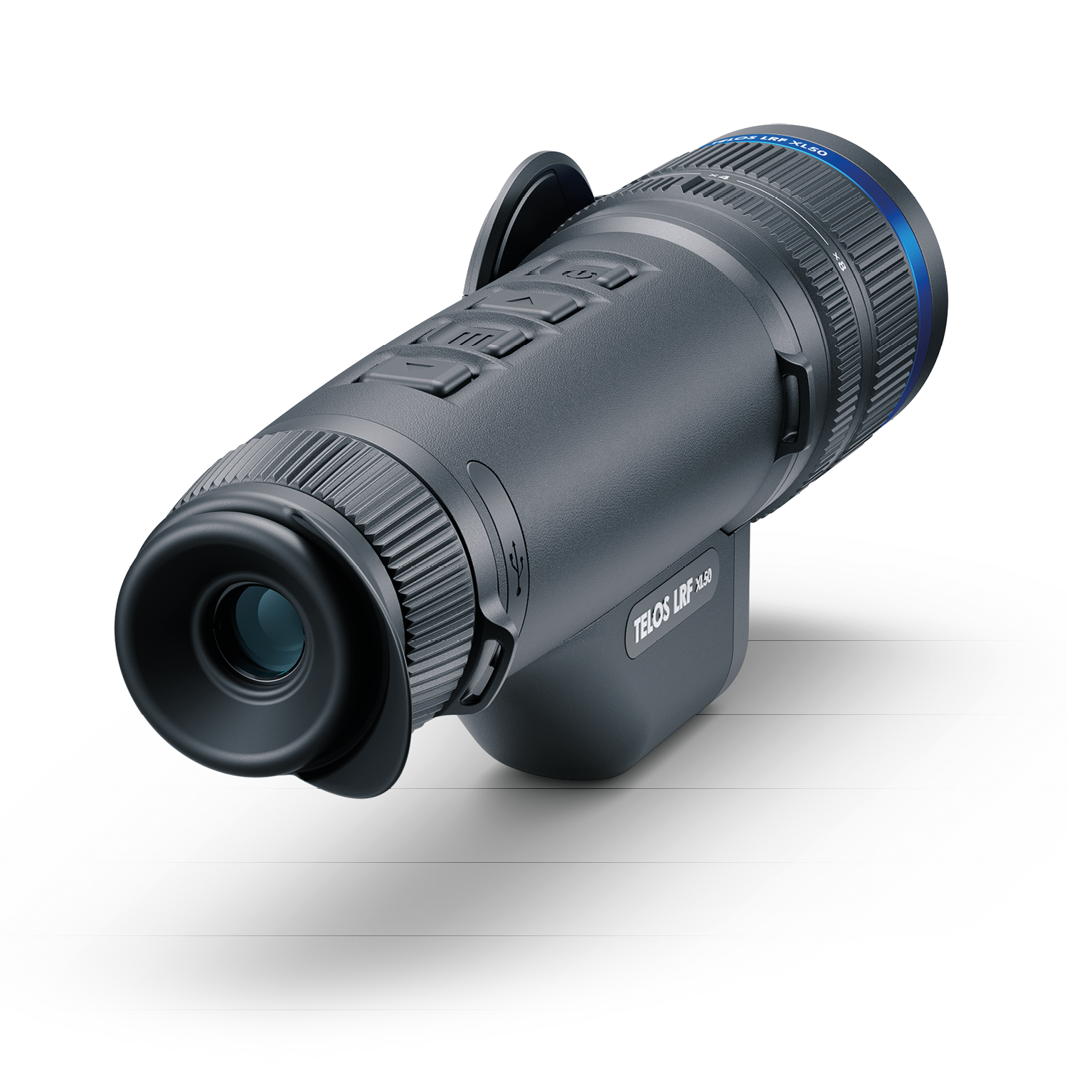 Pulsar Telos XL50 LRF thermal night vision rifle scope with laser rangefinder, black and compact design.