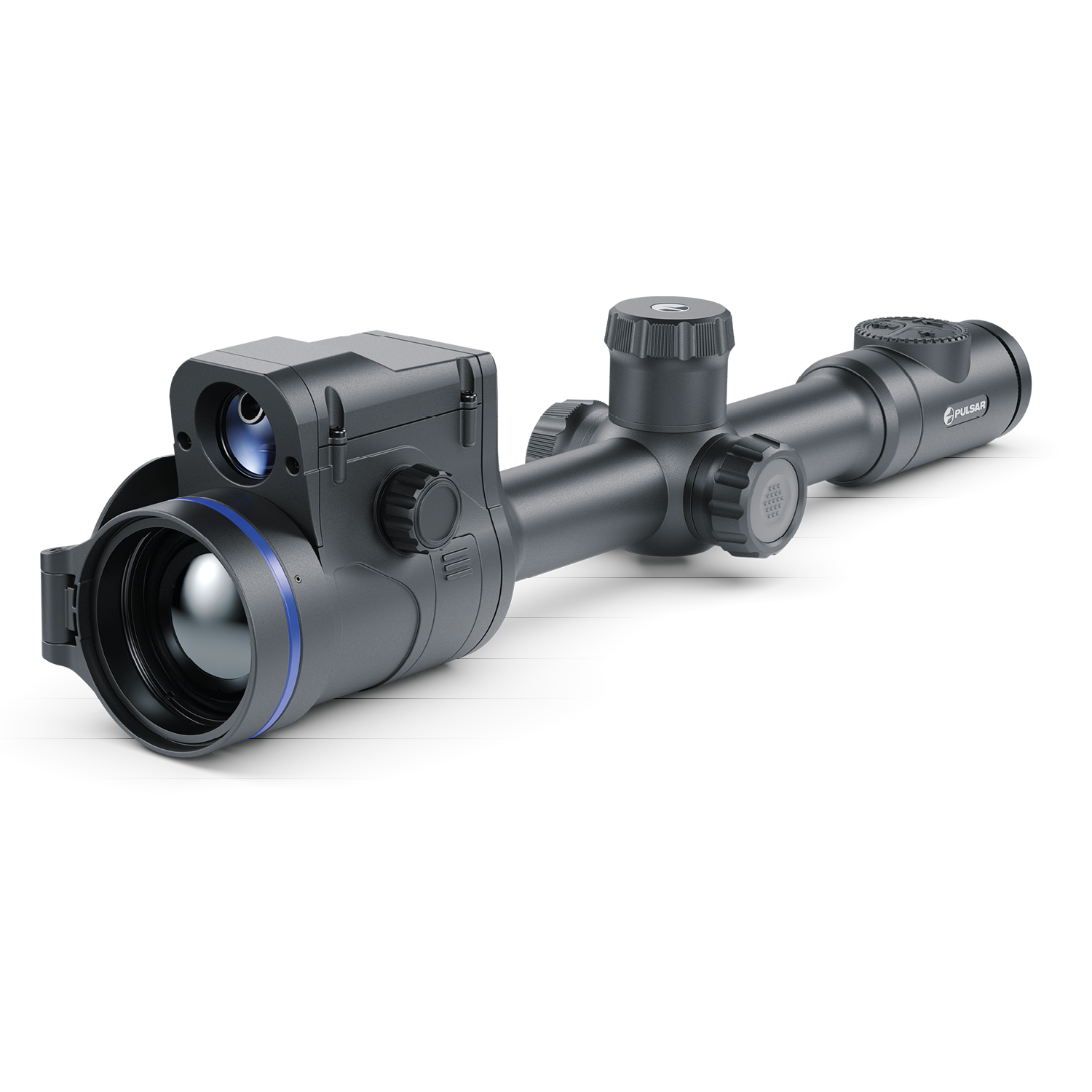 Pulsar Thermion 2 LRF XP50 Pro thermal scope in black with digital display and control buttons, designed for outdoor hunting.