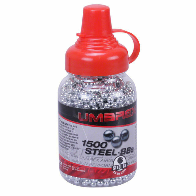 Range Umarex Steel BB ball bearings, .177 caliber, 1500 count, with shiny metallic finish, designed for airsoft and BB guns