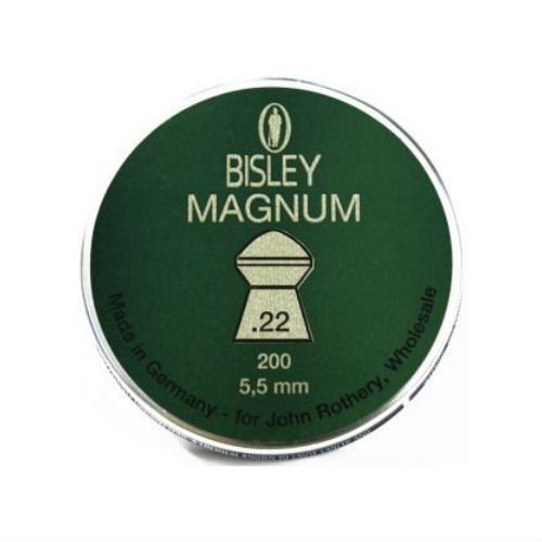 Rothery Bisley Pellets 0.22 Magnum, small metal pellets for air rifles, arranged in a container or display.