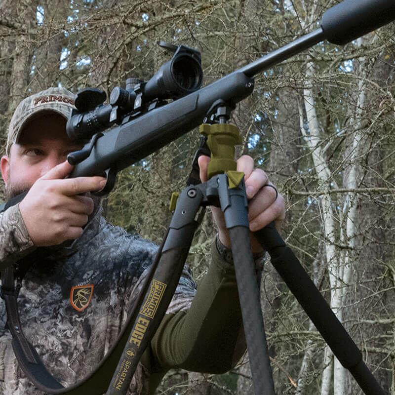 ROTHERY Edge carbon fiber tripod shooting stick by Primos, lightweight and sturdy with adjustable legs for hunting or outdoor support.