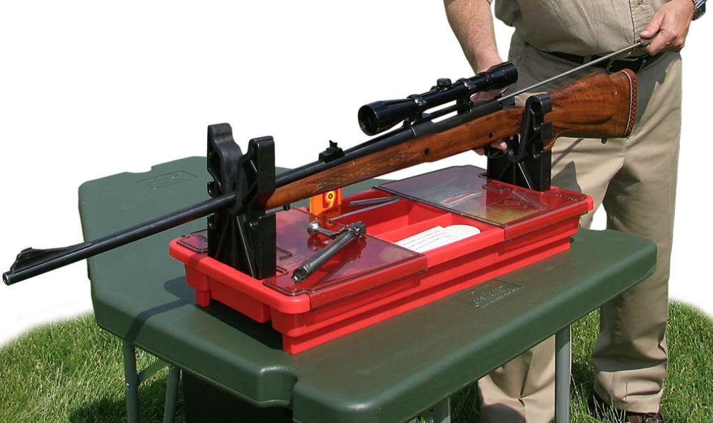 ROTHERY MTM portable rifle and shotgun maintenance centre with tools and compartments for firearm cleaning and care.
