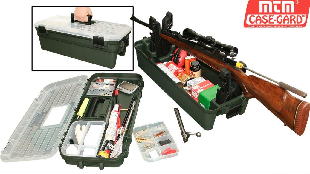 ROTHERY MTM Shooters Range Box with rifle rests, bipods, and tripods for precise shooting and firearm stability.