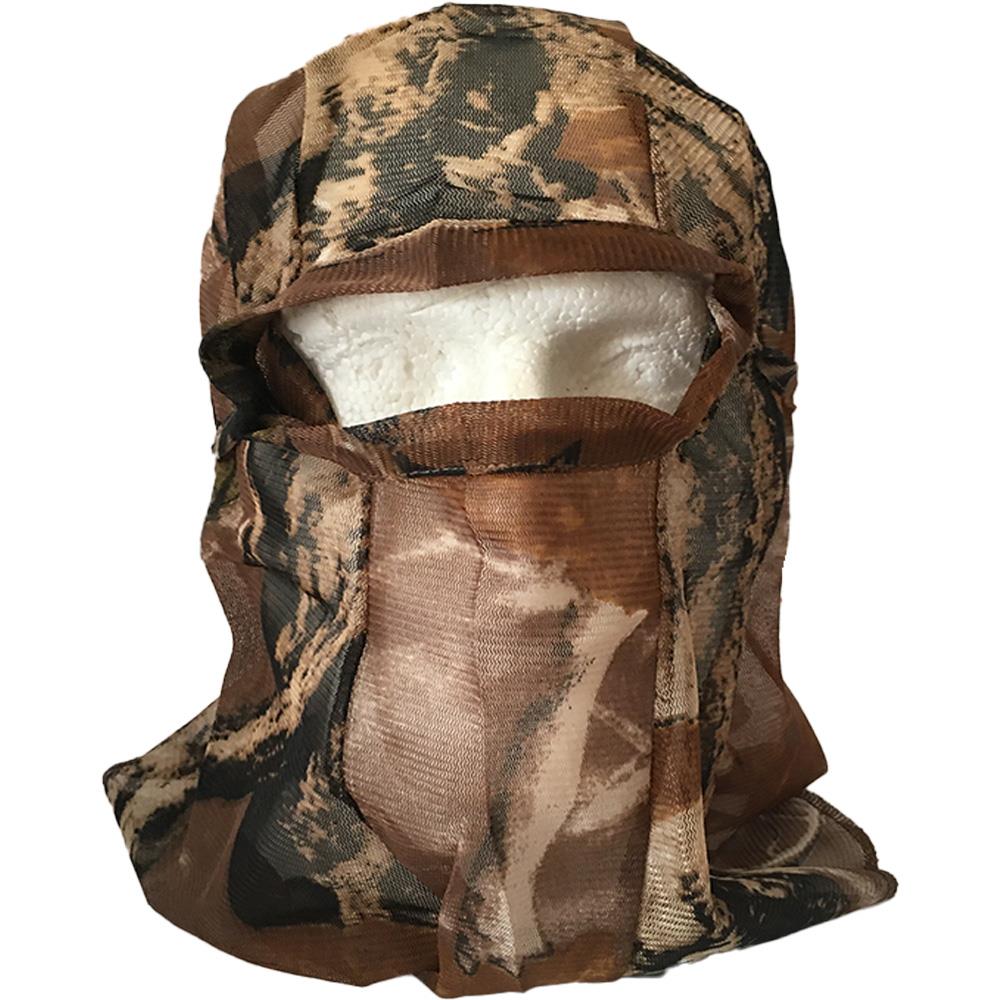 Brown camo face veil by Simon, lightweight and breathable with camo pattern, designed for outdoor wear and face coverage