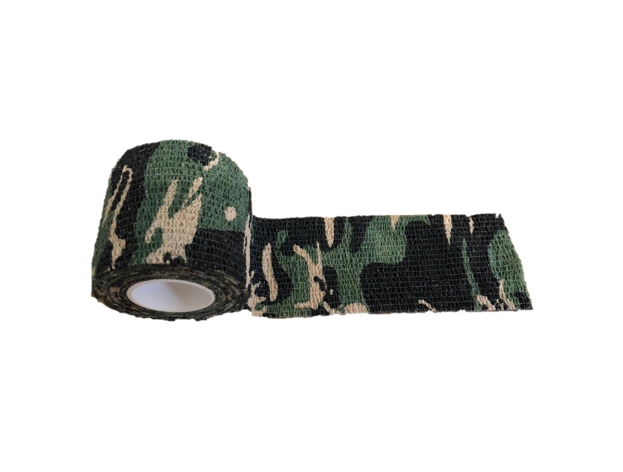 Reusable non-stick camo tape by Simon featuring a camouflage pattern, ideal for bundling and securing objects.