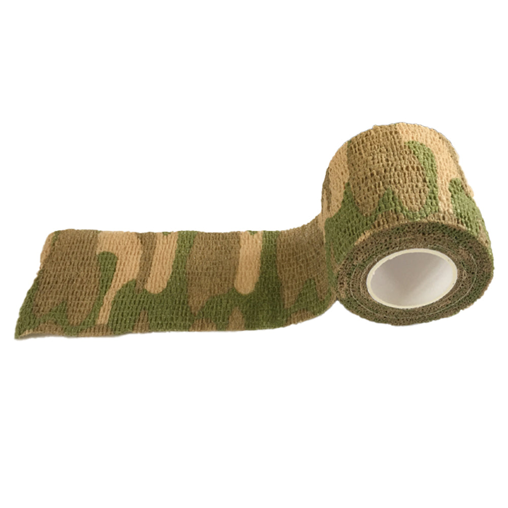 Reusable non-stick camo tape by Simon, featuring a green and brown camouflage pattern on a flexible adhesive tape.
