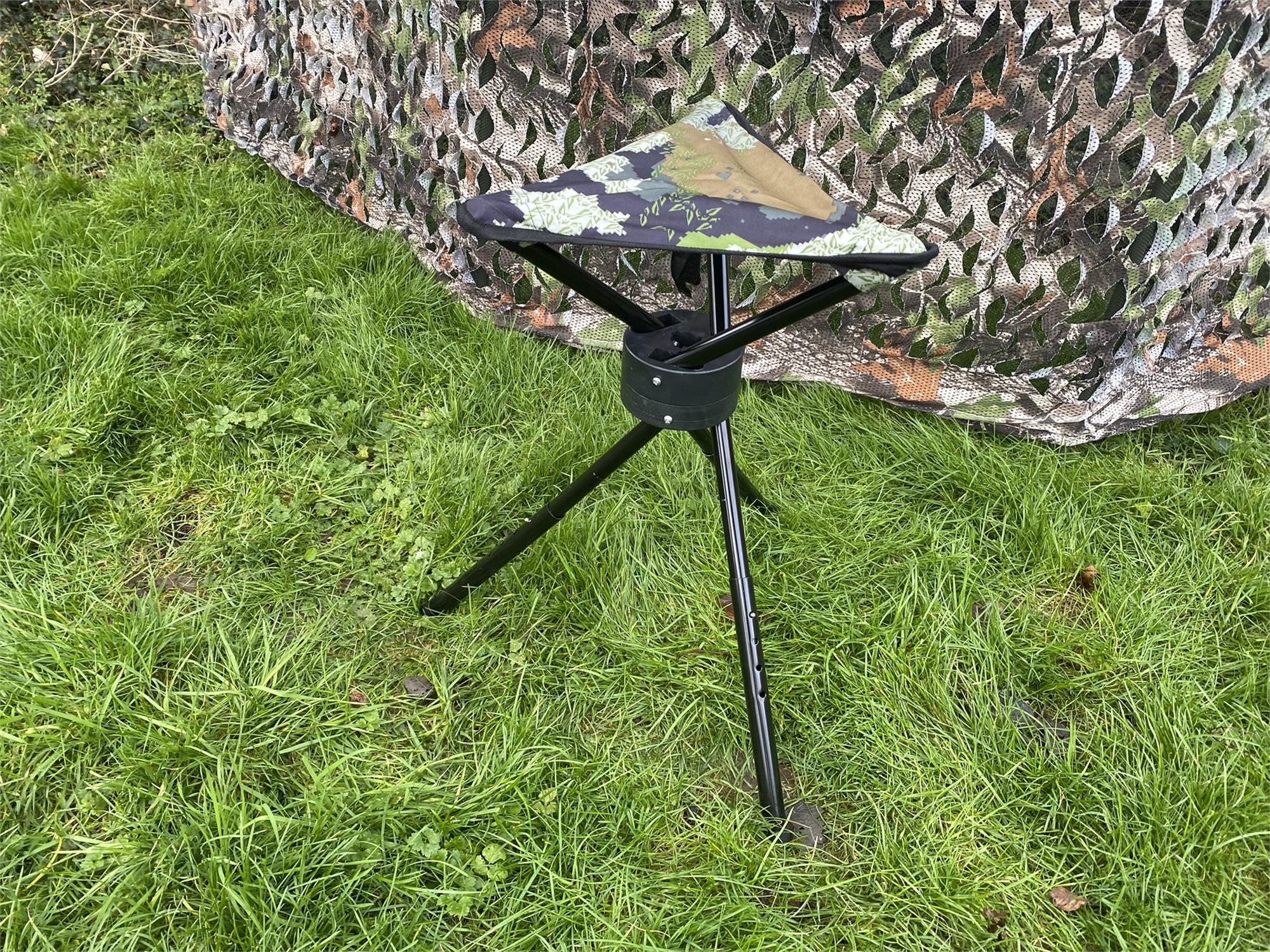 Children's compact camo swivel hunting seat by Simon, a lightweight shooting seat with camouflage pattern for outdoor use.