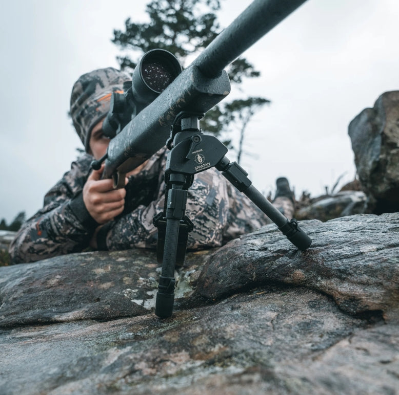 ELITE Spartan ProHunt TAC bipod in standard length 7-9.1 inches, showing its durable construction and mounting features.