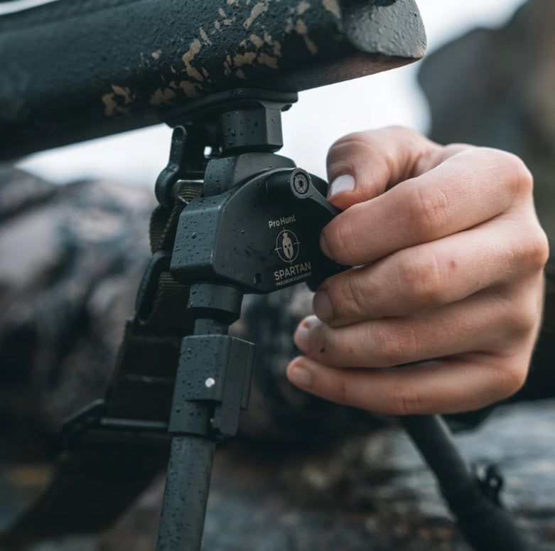 ELITE Spartan ProHunt TAC bipod in standard length (7-9.1 inches) with adjustable legs for stability during hunting or shooting.