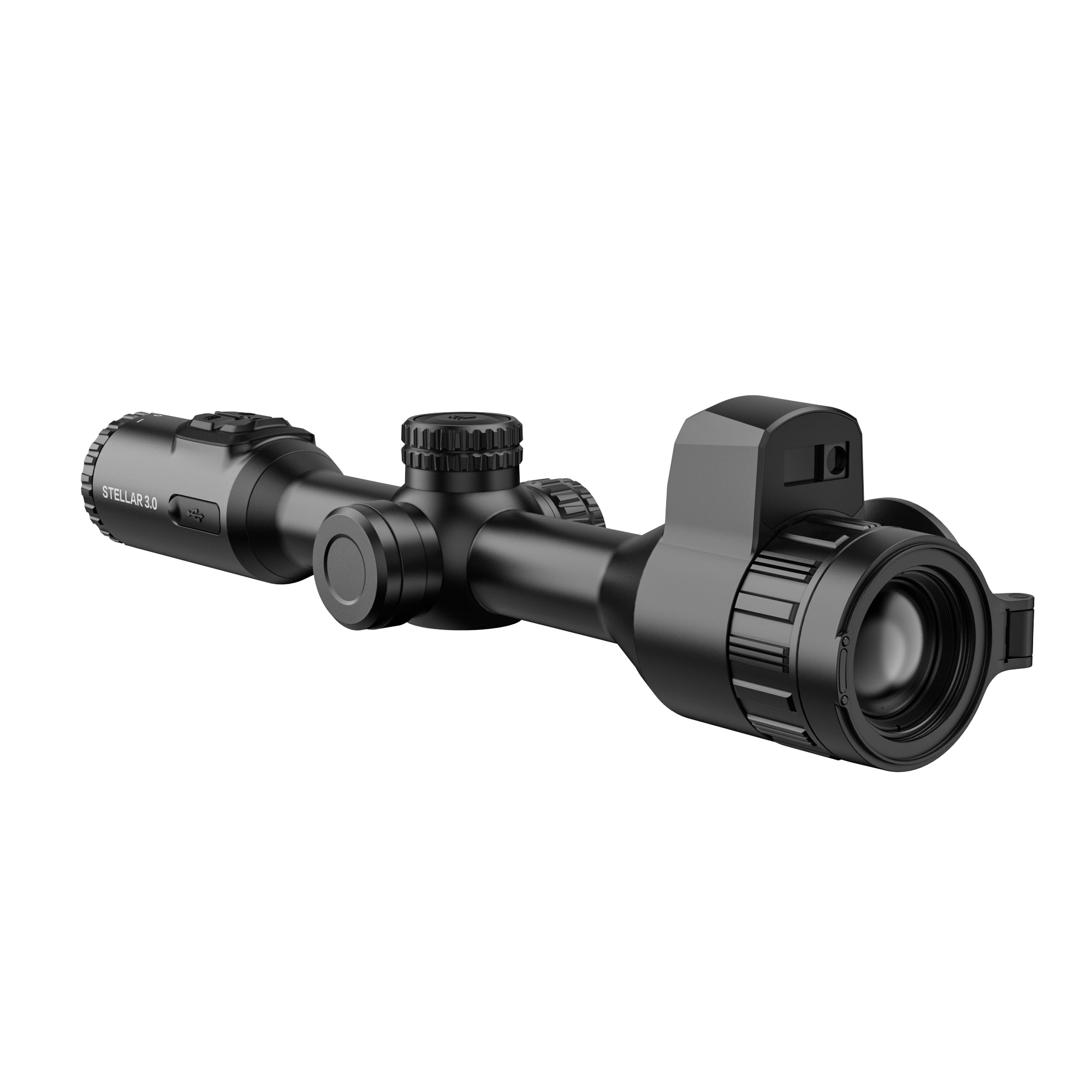 ELITE HIKMICRO Stellar 3.0 SQ35L thermal rifle scope with laser rangefinder, black tactical scope mounted on a rifle.