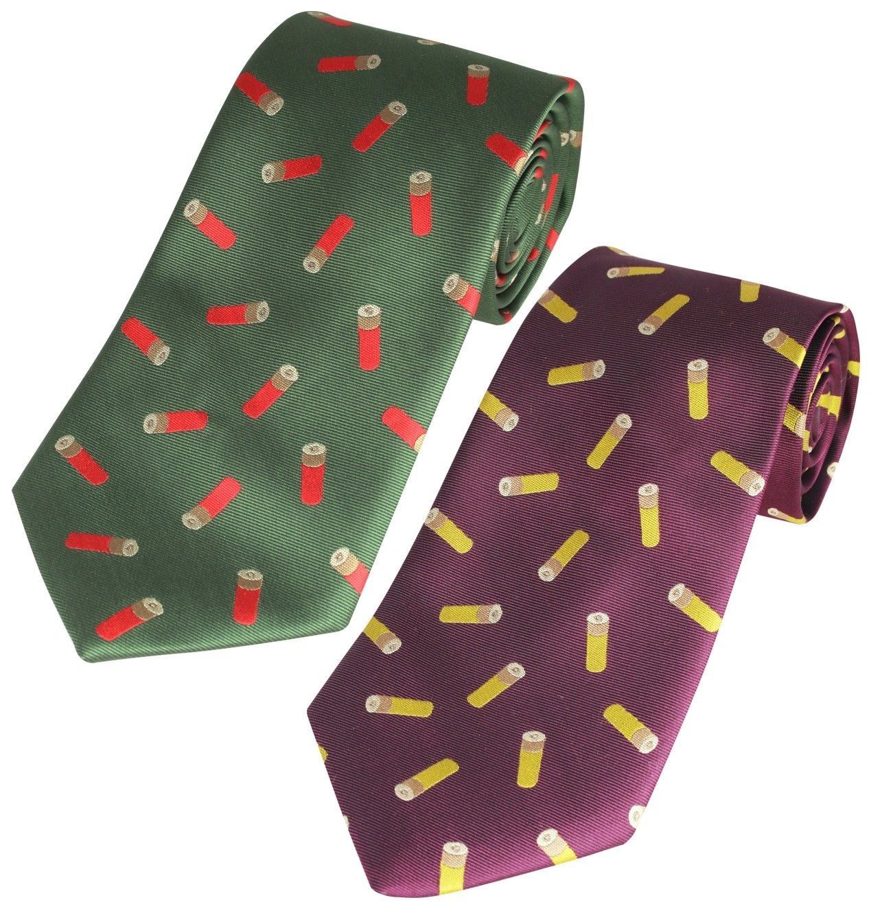 Thatch Jack Pyke shotgun cartridge tie in wine red, featuring a detailed print of shotgun shells on a stylish fabric tie.