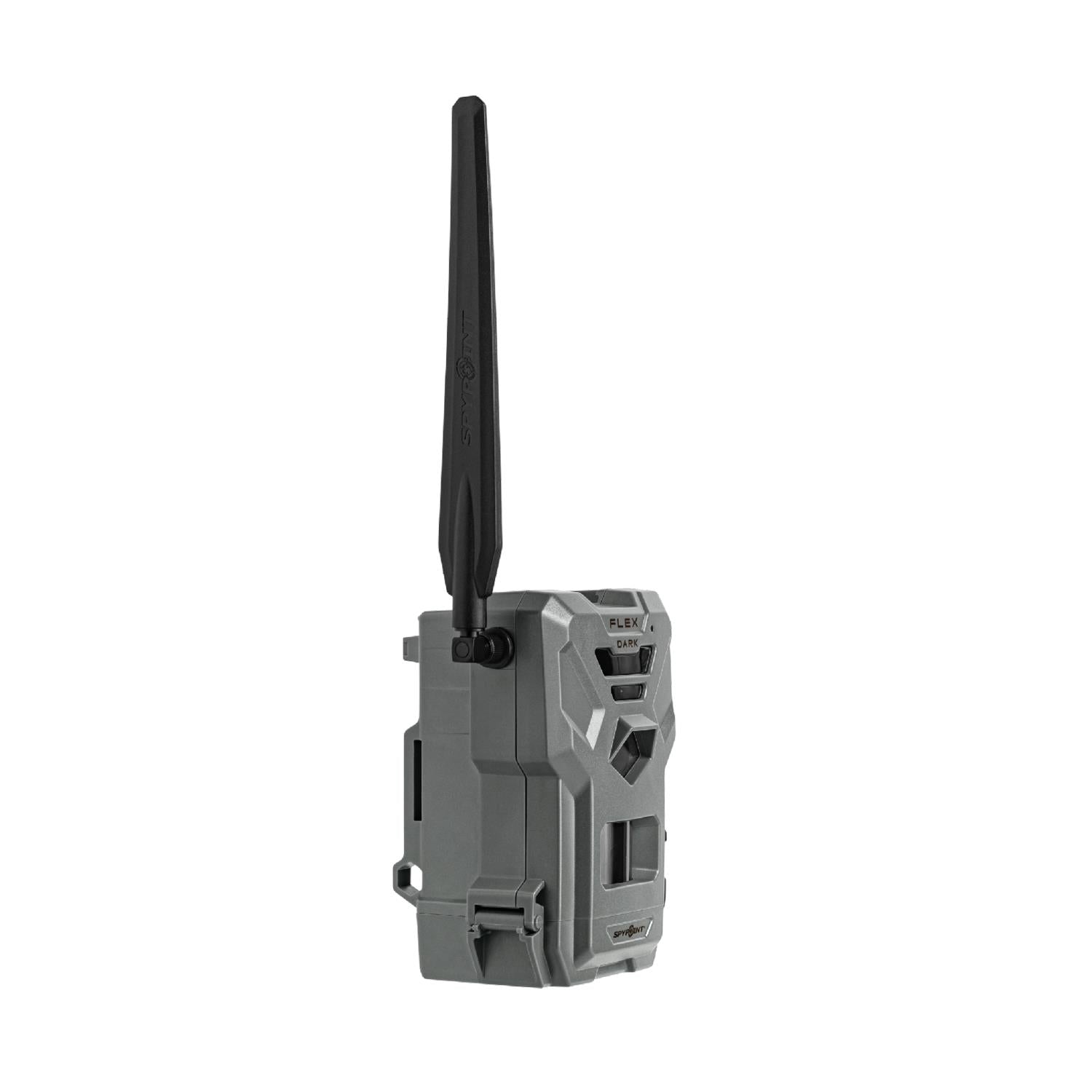 TJACKS accessories for Spypoint FLEX DARK digital trail camera, showing camera with lens and mounting options.