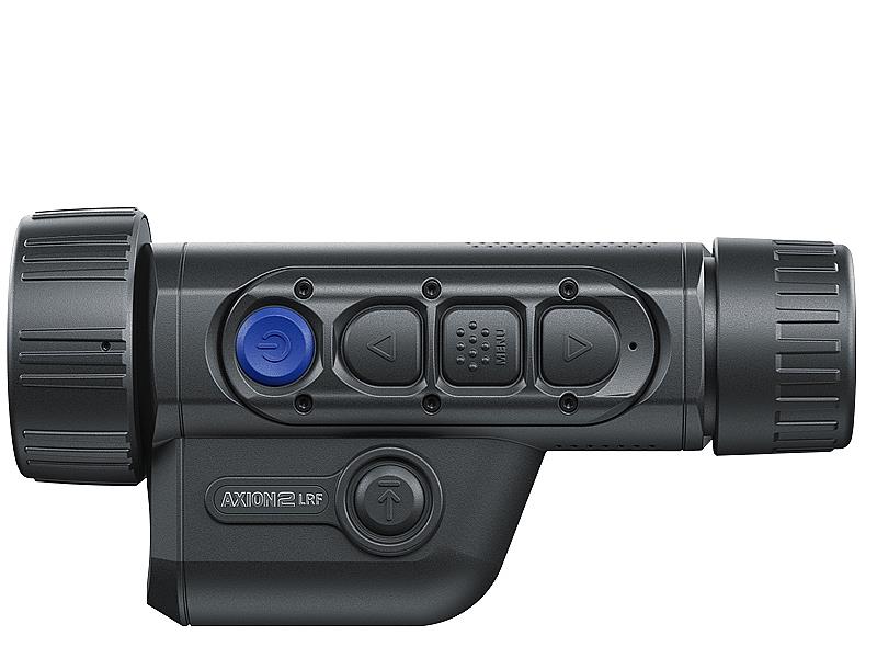 TJACKS Pulsar Axion 2 LRF XQ35 thermal monocular showing the device with lens and control buttons for nighttime observation.