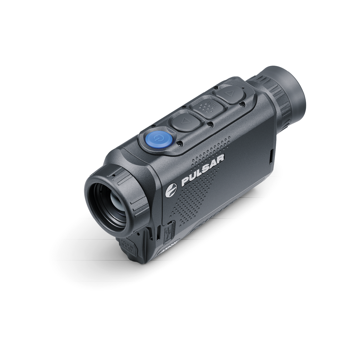 Pulsar Axion Compact XQ30 PRO thermal monocular by TJACKS, showing the compact device with a digital display and control buttons.