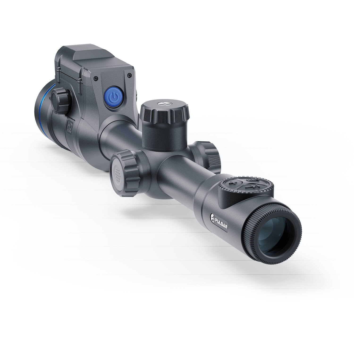 Thermion 2 LRF XL50 thermal rifle scope by Pulsar showing the scope's lens and control adjustments for nighttime hunting.