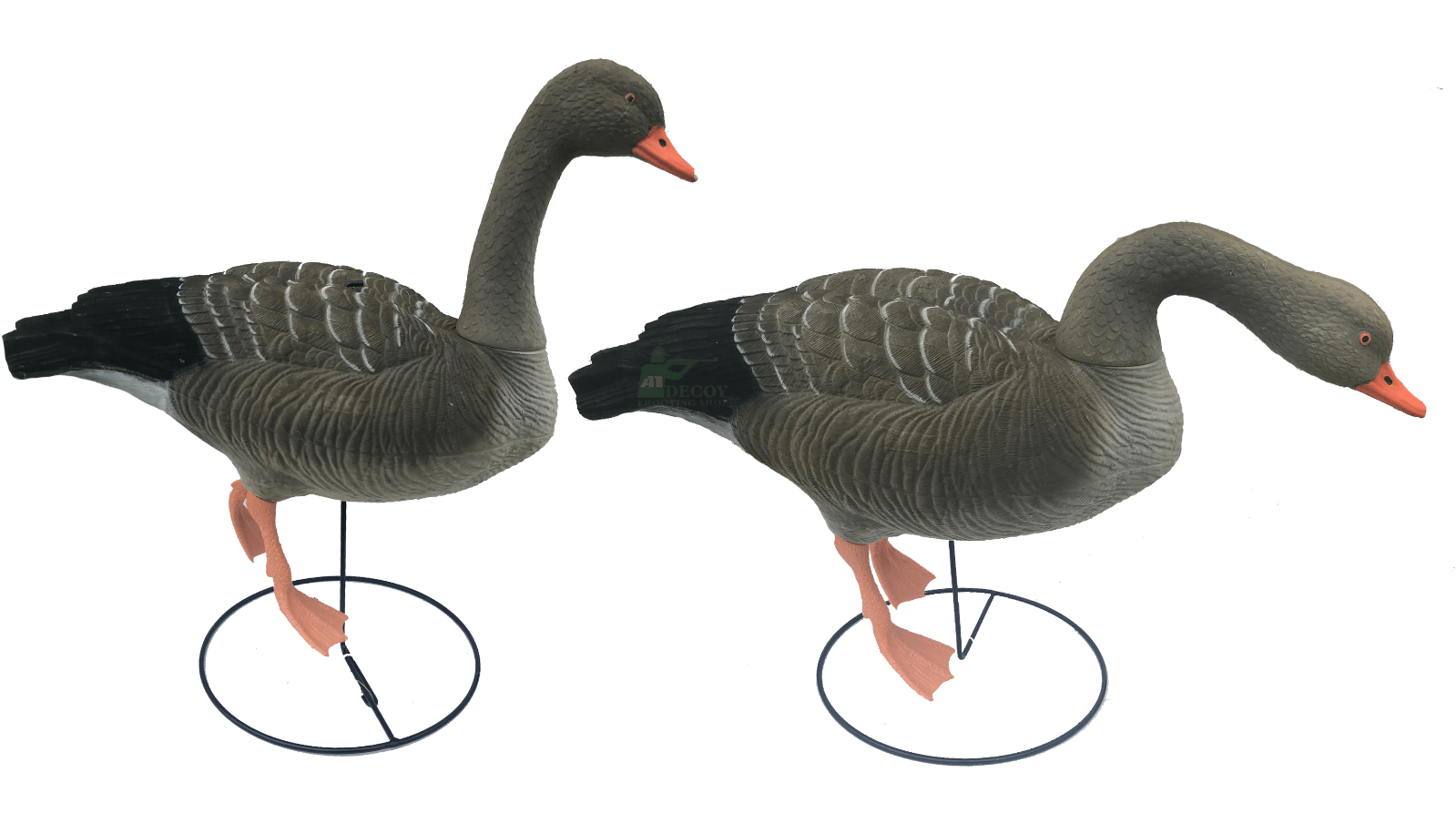 Windy decoy of a feeding greylag goose on a steel stand, designed for hunting or bird conservation displays.