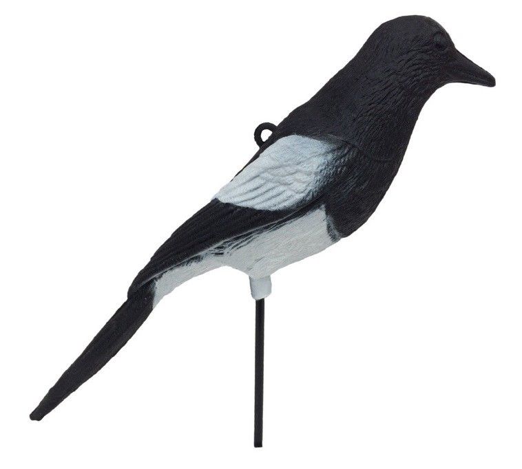 Plastic magpie decoys by WINDY, realistic bird decoys for pest control, shown in a natural outdoor setting.