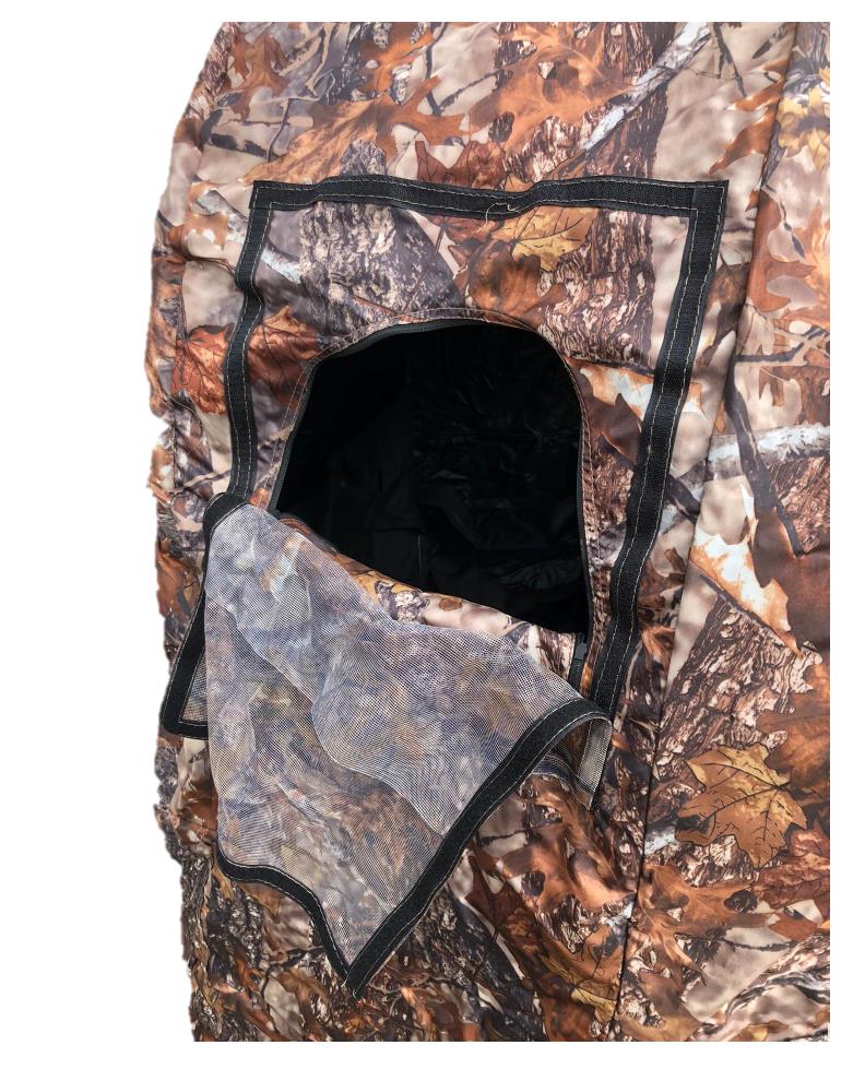 Two-man pop-up hide tent by WINDY, lightweight portable shelter with mesh windows for outdoor camping or hunting.