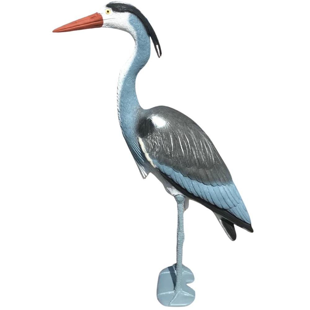 Windy heron decoy garden ornament used as a predator deterrent, realistic bird decoy for outdoor garden protection.