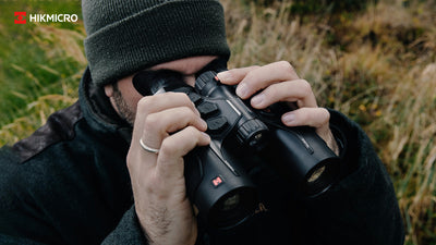 ELITE Habrok 4K HH35L 2.0 Thermal Binoculars showing dual eyepiece and thermal imaging display for outdoor surveillance