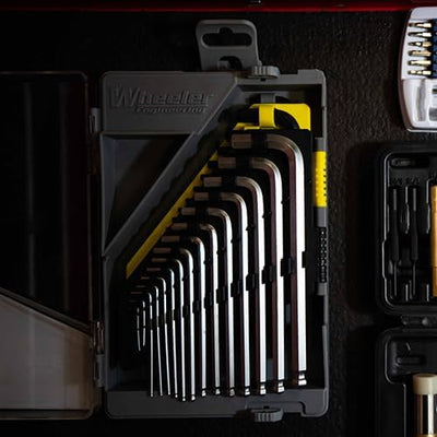 Set of Wheeler 45-piece hex and Torx key set by A1 DECOY LTD with various keys laid out on a surface.
