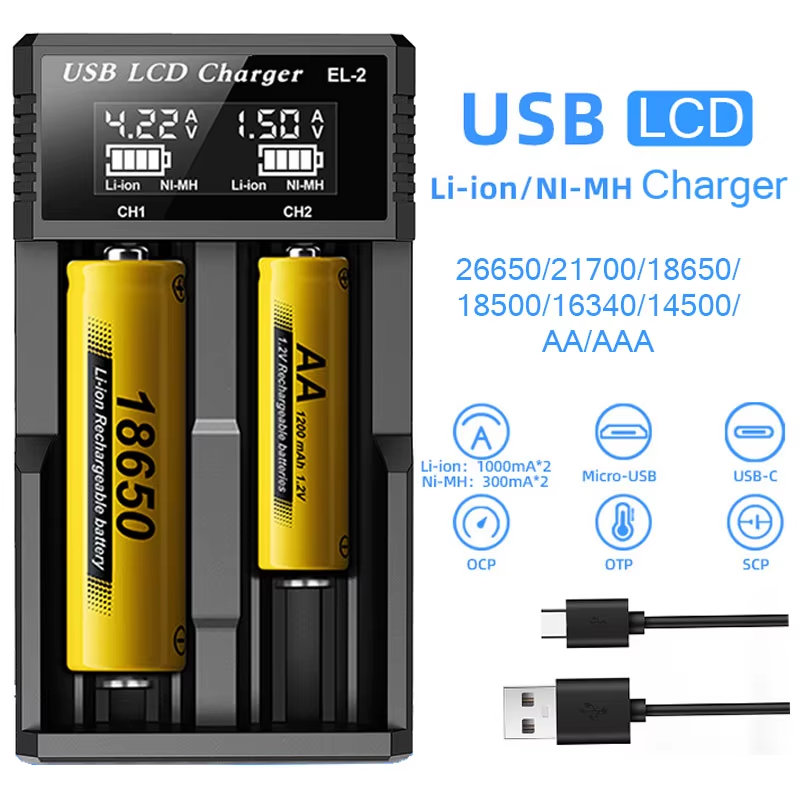 USB LCD Battery Smart Charger 18650 AA