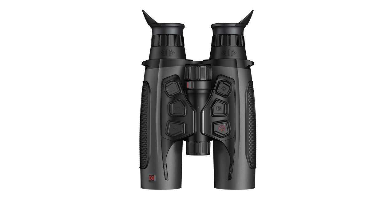ELITE Habrok 4K HH35L 2.0 thermal binoculars showing dual eyepieces and control buttons in a clear, detailed view.