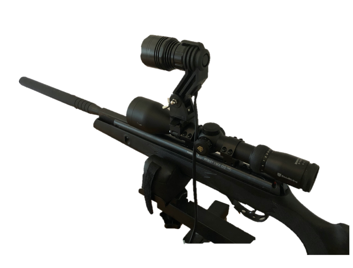 A1 Decoy LED handheld and scope-mounted lamp with 300m+ beam distance, black handheld flashlight with adjustable focus