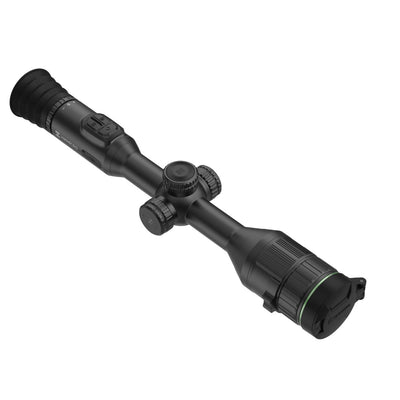ELITE HIKMICRO Alpex A50E 4K digital day and night rifle scope showing scope body with adjustable zoom and illuminated reticle