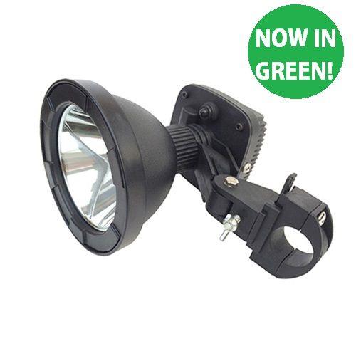 Green LED handheld and scope-mounted lamp by A1 DECOY LTD, showing the bright, portable light source for outdoor or hunting use.
