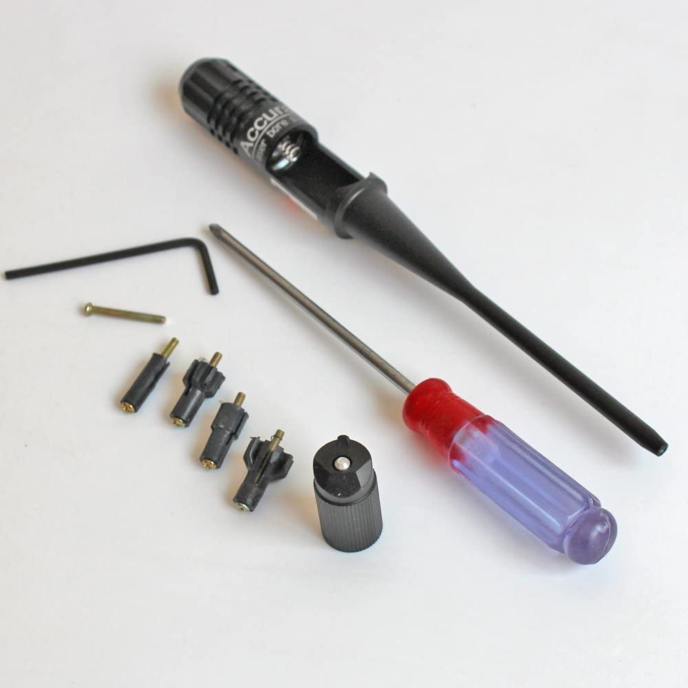 Red laser bore sighter for .22 and .50 caliber rifles by A1 Decoy Ltd, used for aiming and sighting adjustments.