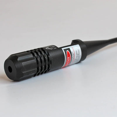 Red laser bore sight for .22 and .50 caliber firearms by A1 Decoy Ltd, showing the compact device with laser aiming beam.