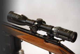 Schmidt & Bender Zenith LMC 1.5-6x42 FlashDot rifle scope mounted on a firearm, ex-demo condition, by A1 DecoY Ltd.