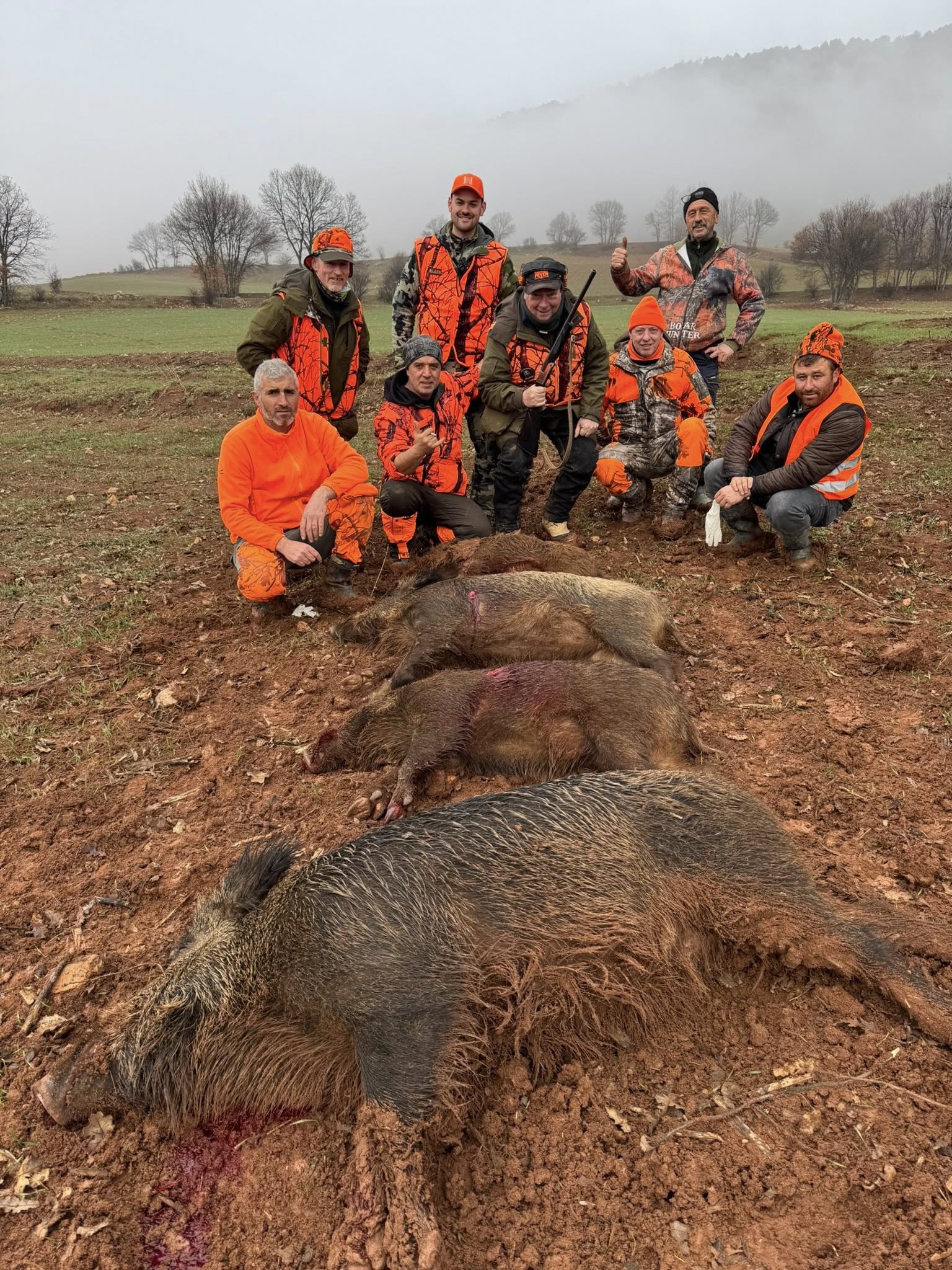 Driven Wild Boar Hunting in Turkey by A1 DECOY LTD, showing hunters and wild boars during the 2027 shooting event.