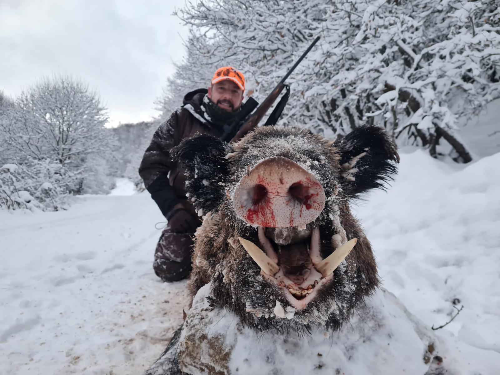 A1 DECOY LTD wild boar hunting scene in Turkey's Hidden Valley, January 2026, showing hunting equipment and rugged landscape.