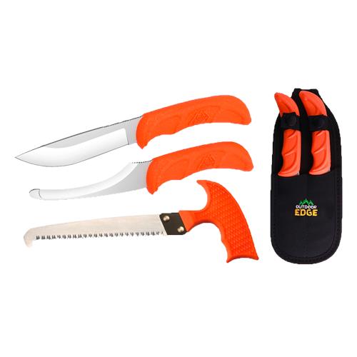 Outdoor Edge Jaeger Guide three-piece knife set with sheath by A1 DECOY LTD, featuring sharp hunting and outdoor knives.