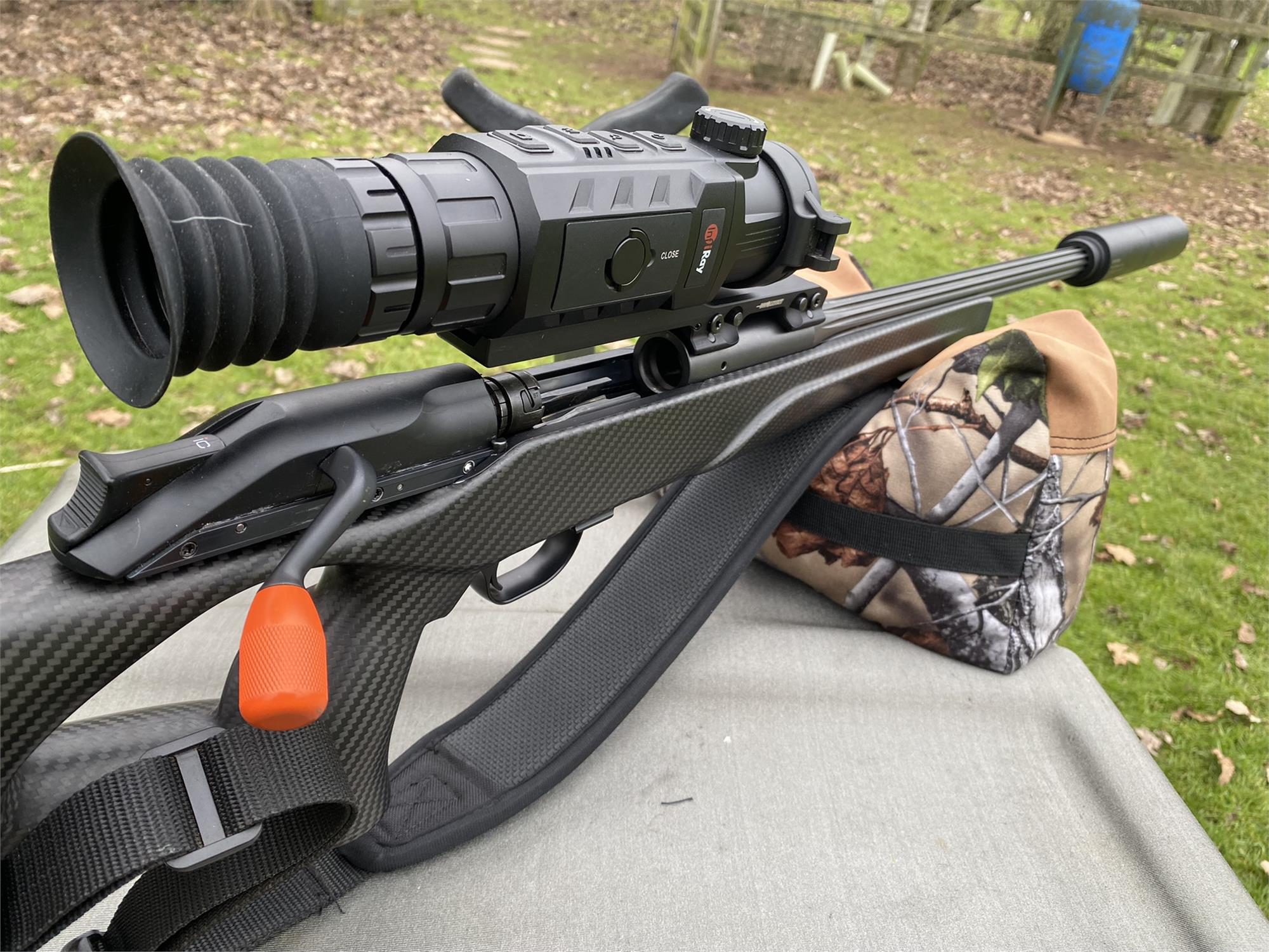 Camo two-piece rifle rest set from A1 Decoy Ltd with adjustable supports and camouflage fabric for stability during hunting.