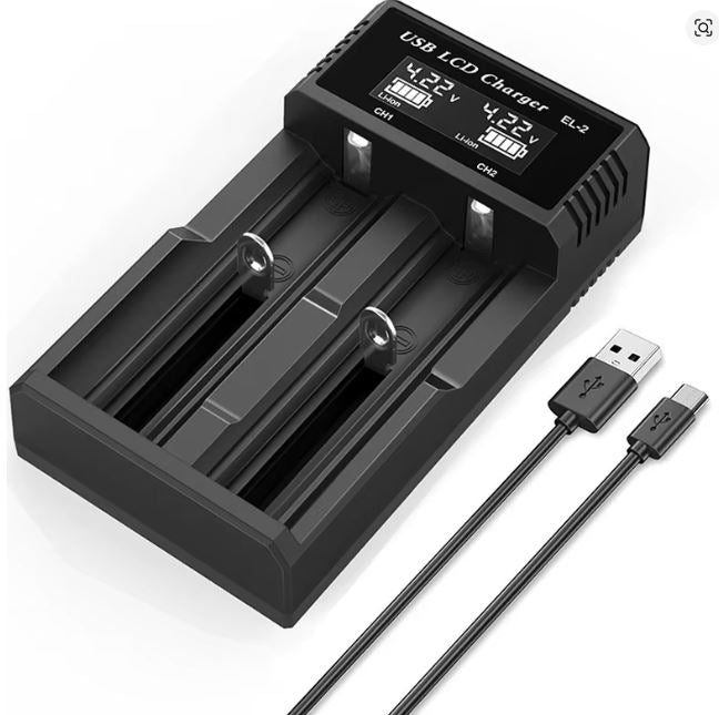 USB LCD Battery Smart Charger for 18650 and AA batteries, compact charging device from ALIEXPRESS.