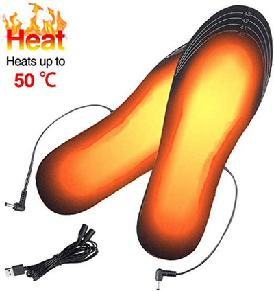 Heated insoles from AliExpress, size 41-46, designed for warmth and comfort in cold weather footwear.