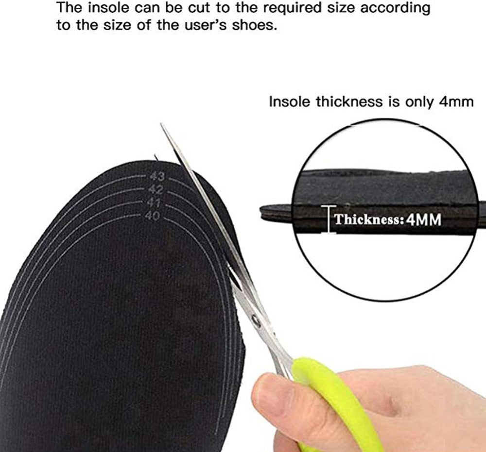 Heated insoles by AliExpress, size 41-46, showing the electric heating elements and soft fabric material for warmth and comfort.